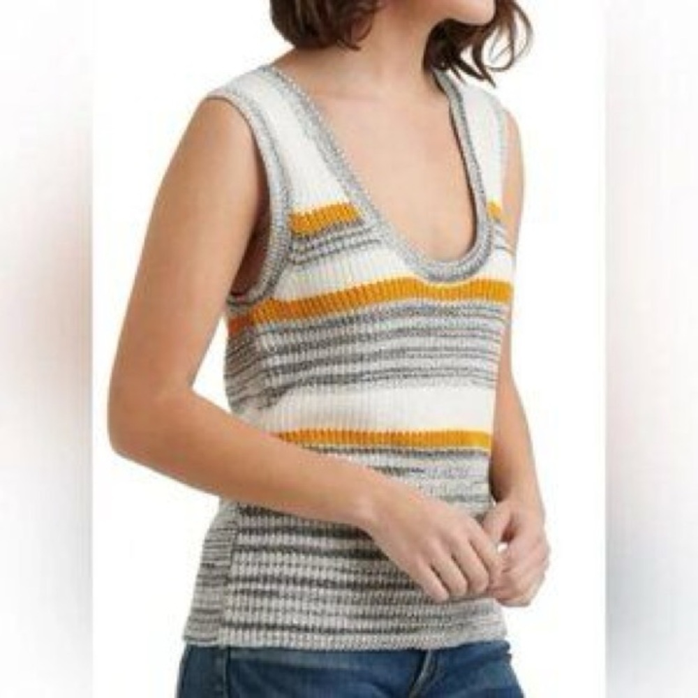 Excellent Lucky Brand Yellow White Gray Sweater Knit Tank Small